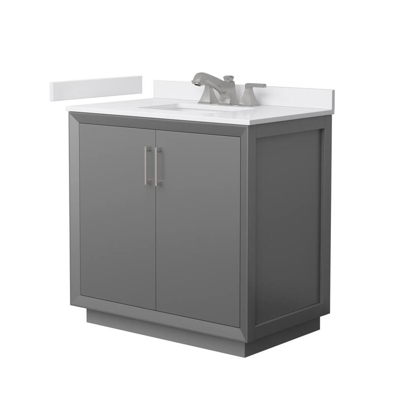 Wyndham Collection WCF4141-36S-VCA-US3MXX Strada 36" Free Standing - Dark Gray / White Cultured Marble Top / Brushed