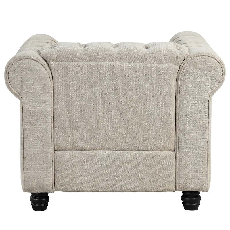 Morden Fort Linen Chesterfield Club Accent Chair,Button Tufted Upholstered Armchair with Nailhead and Solid Wood Legs