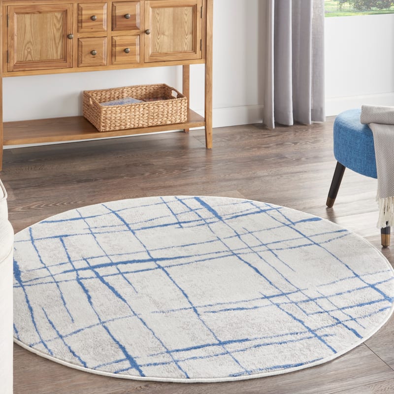 Nourison Whimsicle Modern Lines Abstract Area Rug - 8' Round - Ivory Blue - Runner/Round