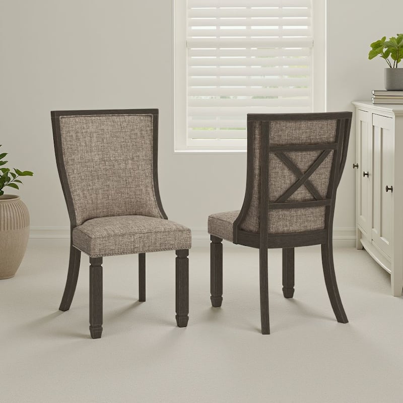 Trekk Dining Side Chair Set of 2, Black, Gray Brown Woven Polyester
