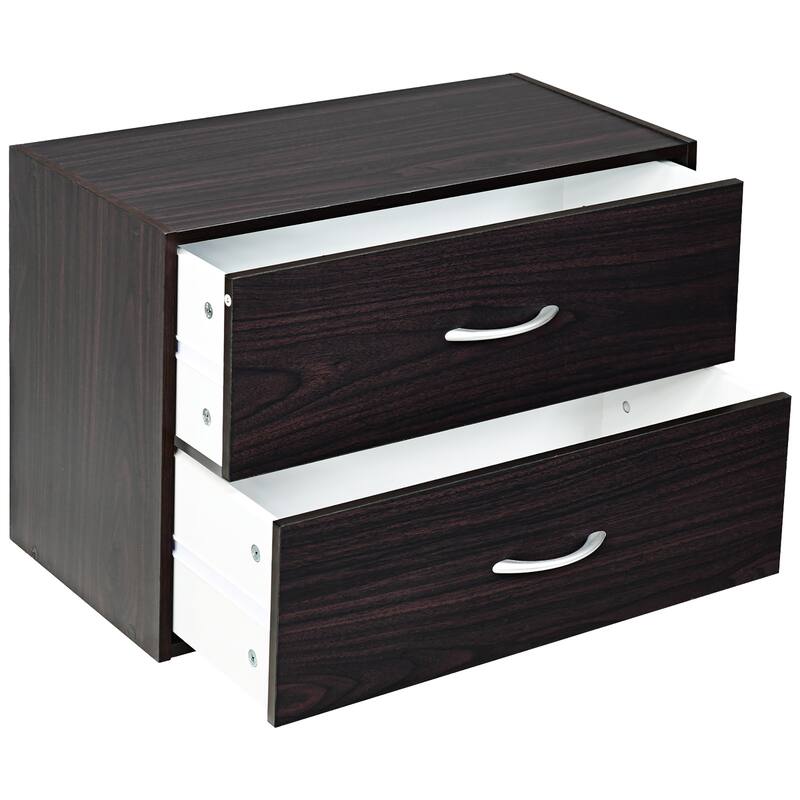 Stackable Storage Cabinet Horizontal Organizer with 2 Drawers - Black
