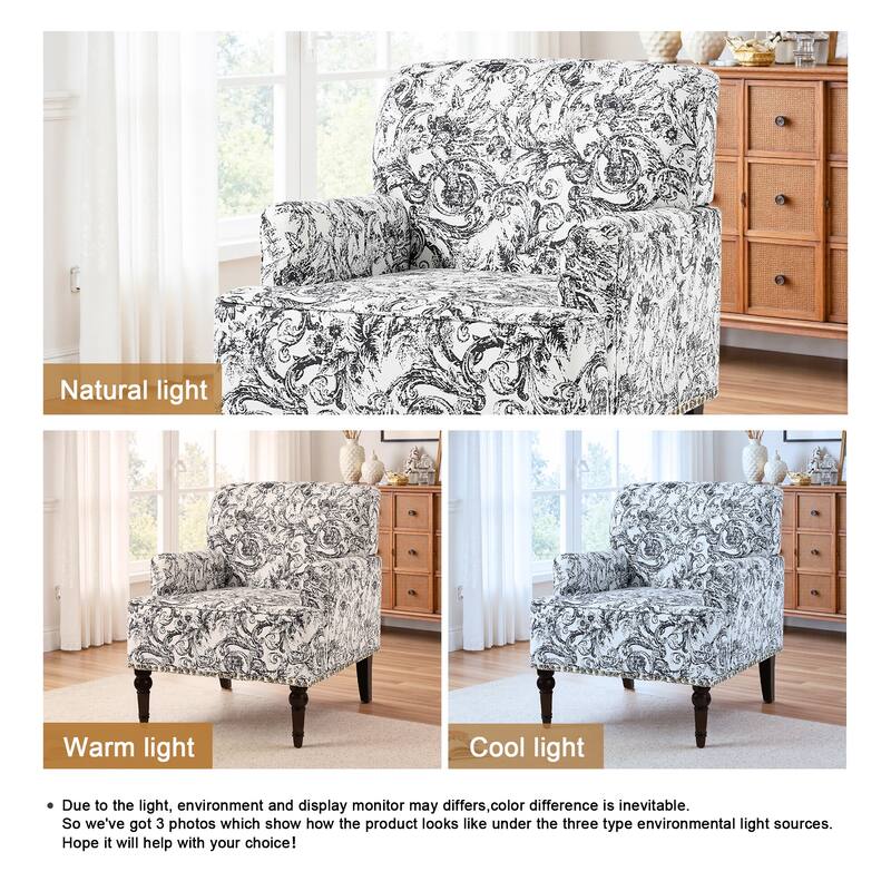 Set 2 Striped Upholstered Linen Armchair with Brass Nailhead Trim