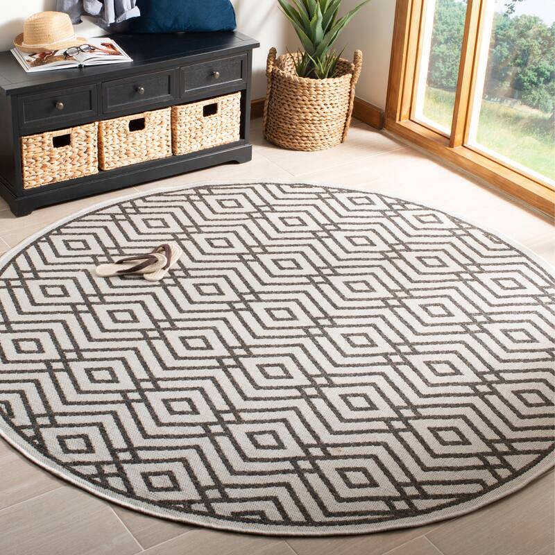 SAFAVIEH Linden Norita Indoor/ Outdoor Waterproof Patio Backyard Rug - 6'7" Round - Light Grey/Charcoal