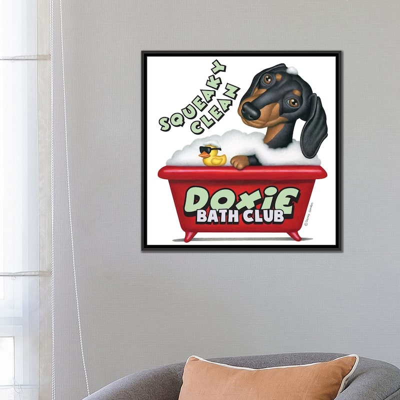 iCanvas "Black Dachshund Squeaky Clean" by Danny Gordon Framed Canvas Print