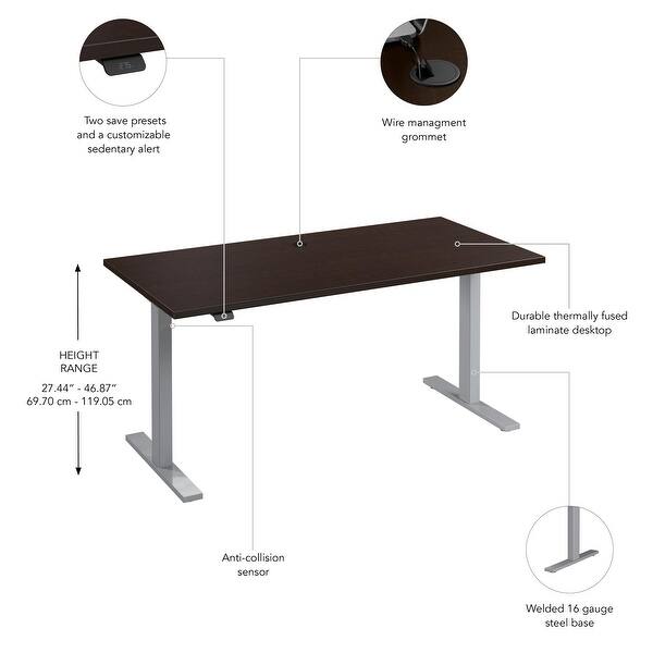 dimension image slide 13 of 22, Bush Business Furniture Move 60 Series 60x30 Adjustable Standing Desk