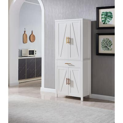 Kitchen Pantry Storage Cabinet, Adjustable Shelves & Drawer, White