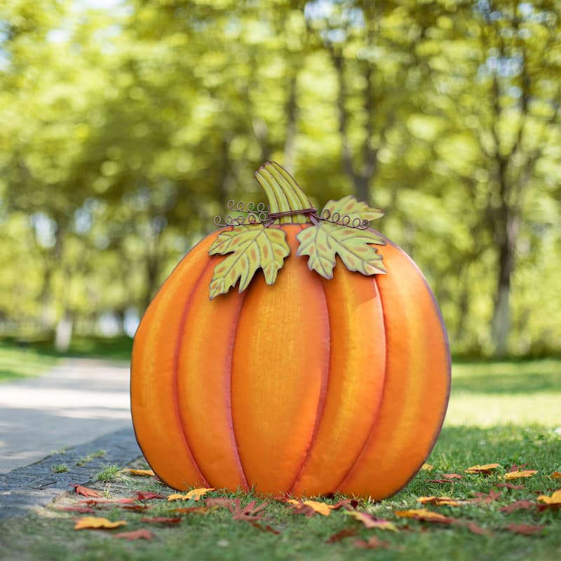 Glitzhome Fall Oversized Metal Pumpkin Yard Stake / Wall Decor / Standing Sign (Three Function)