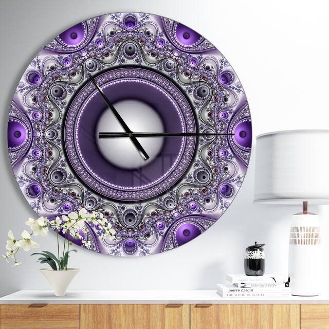 Designart 'Purple Fractal Pattern with Circles' Oversized Modern Wall CLock - 23 in. wide x 23 in. high