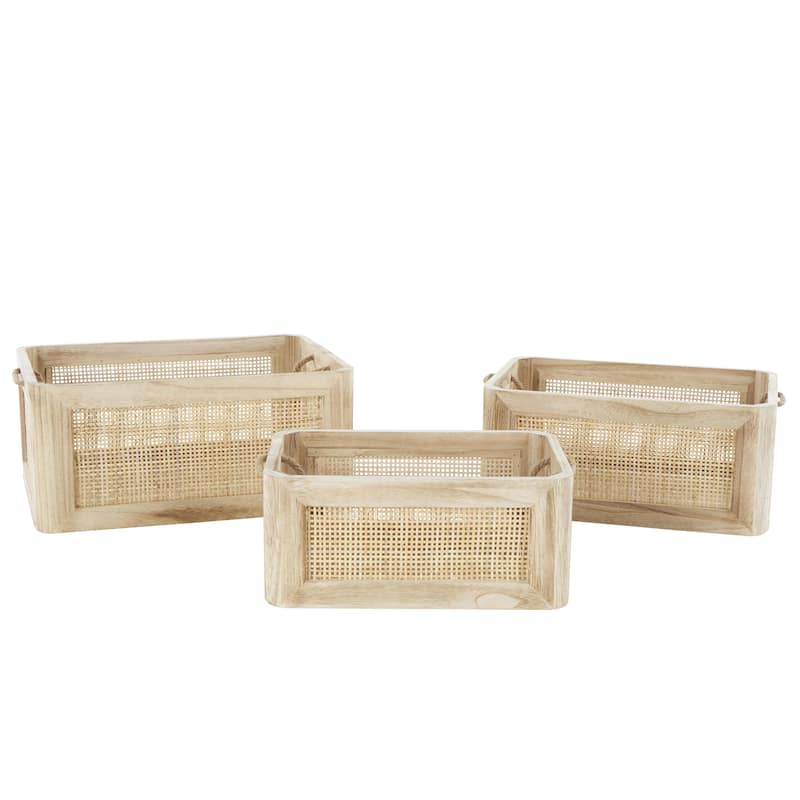 Rattan Woven Decorative and Functional Storage Basket with Rope Handles - Set of 3 Brown or Light Brown - Roche River Decor