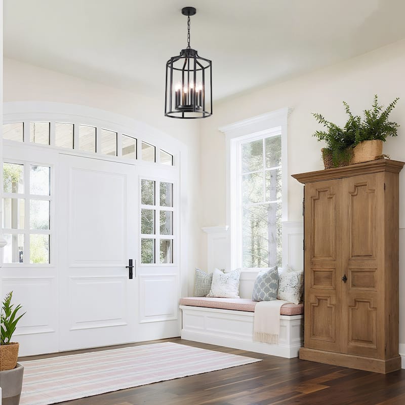 6-Light Dimmable Lantern Chandelier - Matte Black