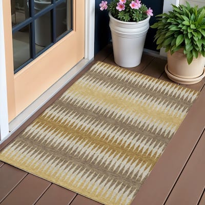 Chocolate And Ivory Striped Washable Indoor Outdoor Area Rug - 3' x 5'