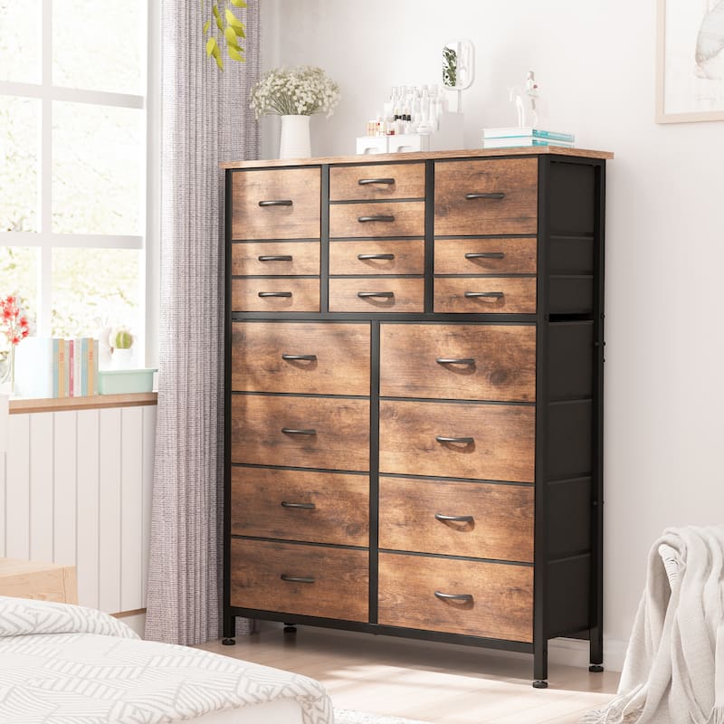 18 Drawer Dresser Fabric Tall Dressers for Bedroom Chest of Drawers
