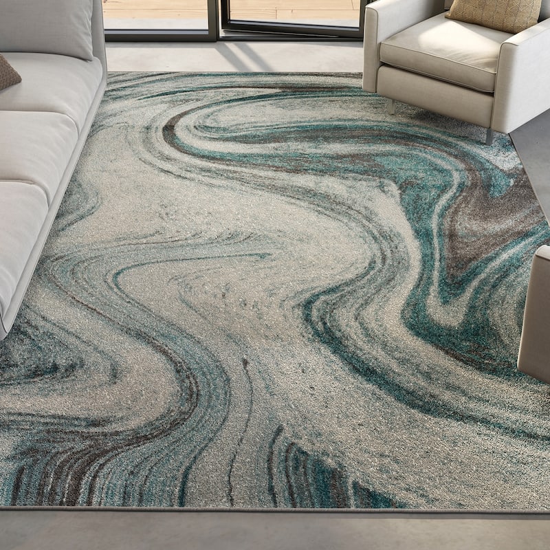 Domani Globe Teal Marble Area Rug