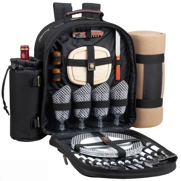 Picnic at Ascot Classic Picnic Backpack for 4 with blanket (081XBLK