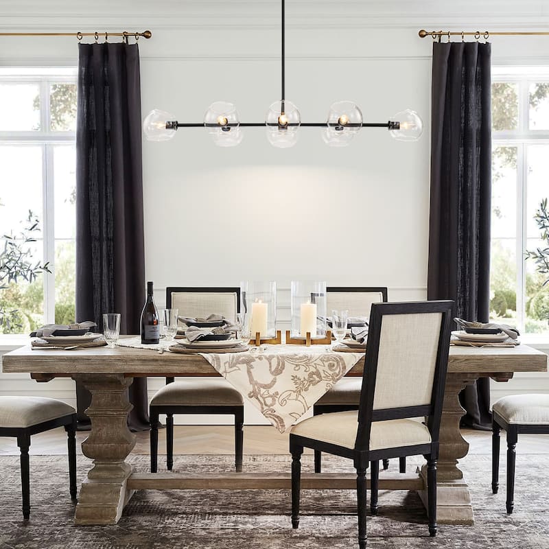 8-Light Modern Sputnik Branch Linear Pendant Metal/ Glass Globe Bubble Chandelier for Dining/ Living Room
