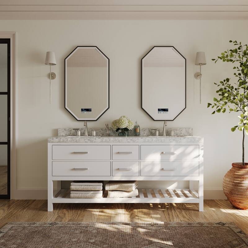 Ancerre Designs Elizabeth Bathroom Vanity Set - 72"W x 22"D x 34.5"H - Brushed Nickel Finish - White