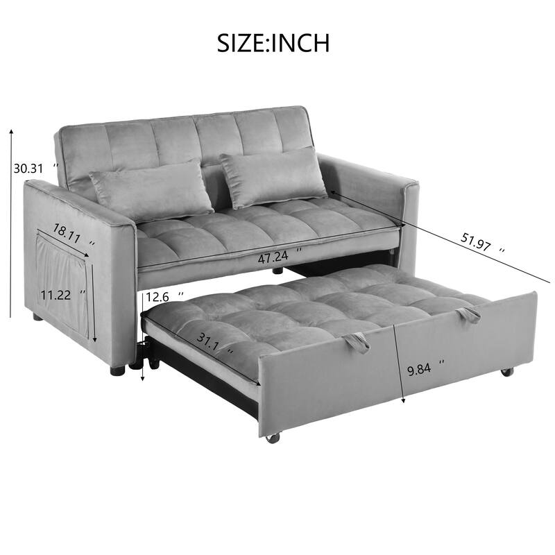 Minimalist Convertible Sofa Bed with Lumbar Pillows, Sleeper Sofa Couch with 3-in-1 Adjustable Backrest