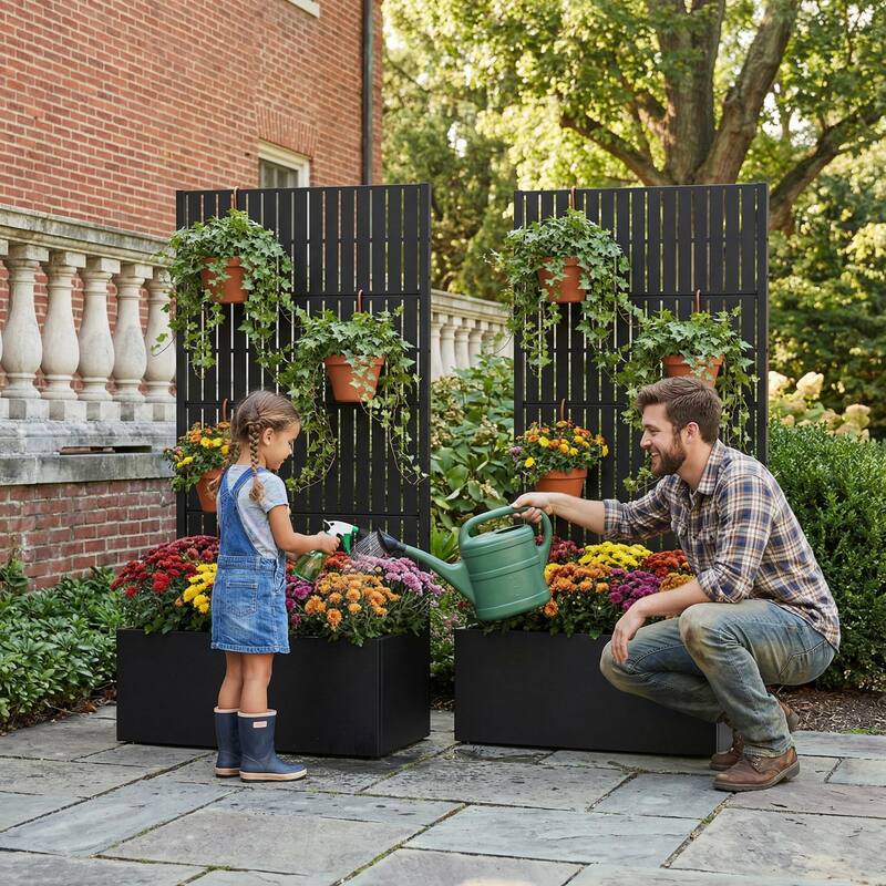 Outdoor Metal Planter Box Raised Garden Beds with Trellis (Set of 2)