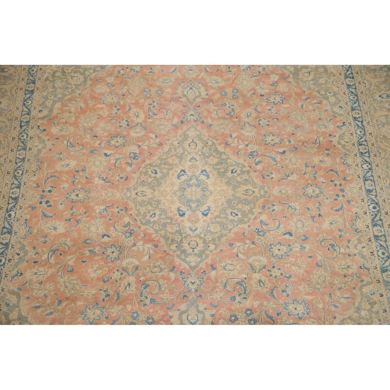 Hand Knotted Oriental 100% Wool Carpet Traditional Floral Pink Mashad Area Rug - 12' 6'' X 9' 6''