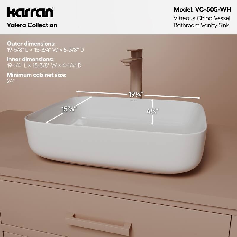 Karran Valera 20" Vitreous China Vessel Bathroom Sink in White