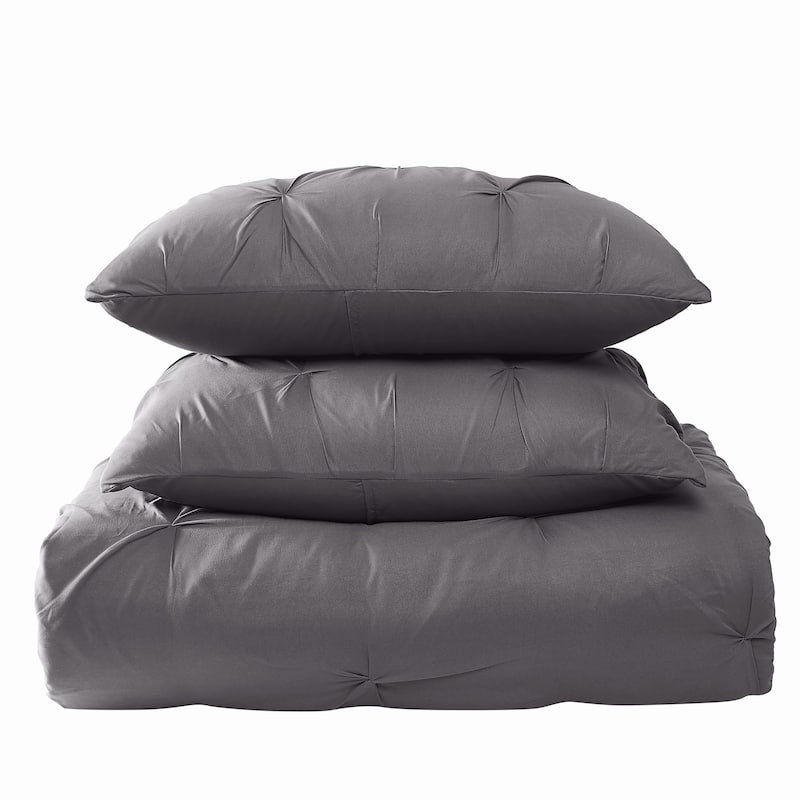 Truly Soft Pinch Pleat Solid 3-piece Microfiber Comforter Set