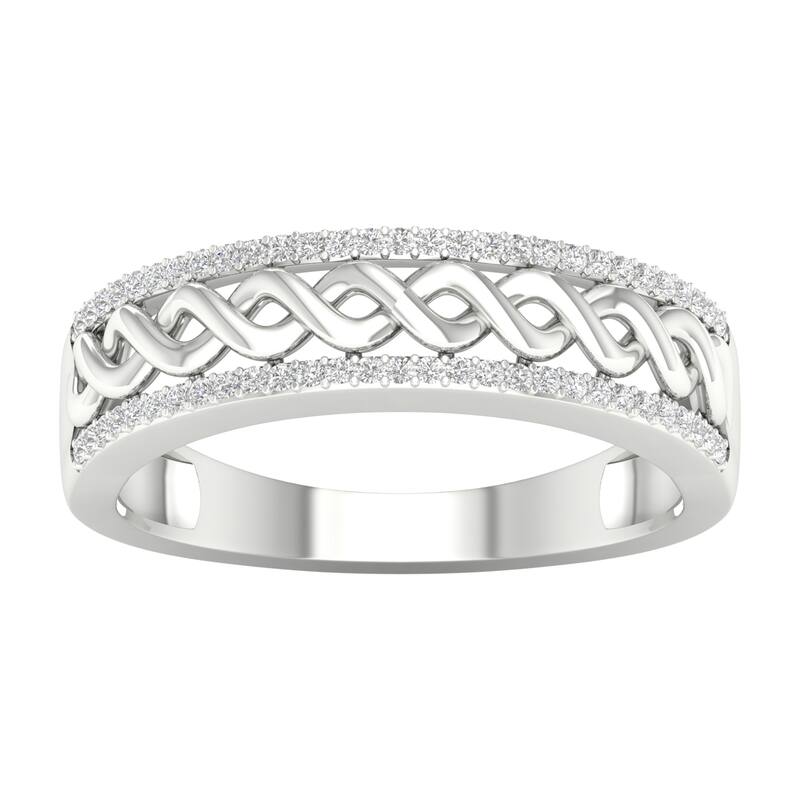 1/6ct TDW Diamond Cuban Link Ring in 10K Gold for Men - 10.5 - White