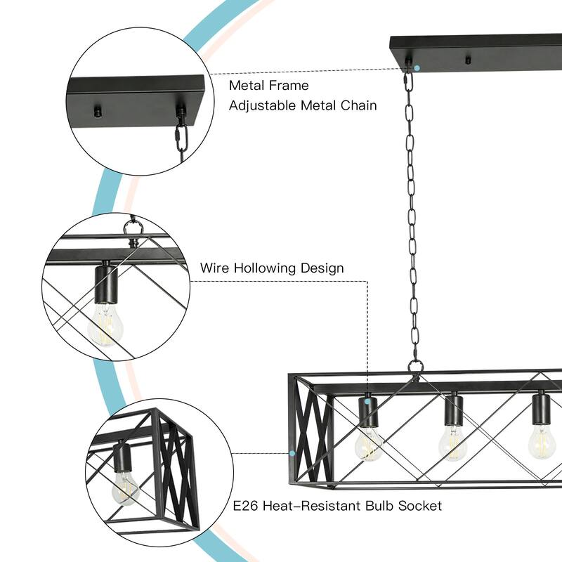Depuley Industrial Metal Rectangle Kitchen Island Chandelier Black
