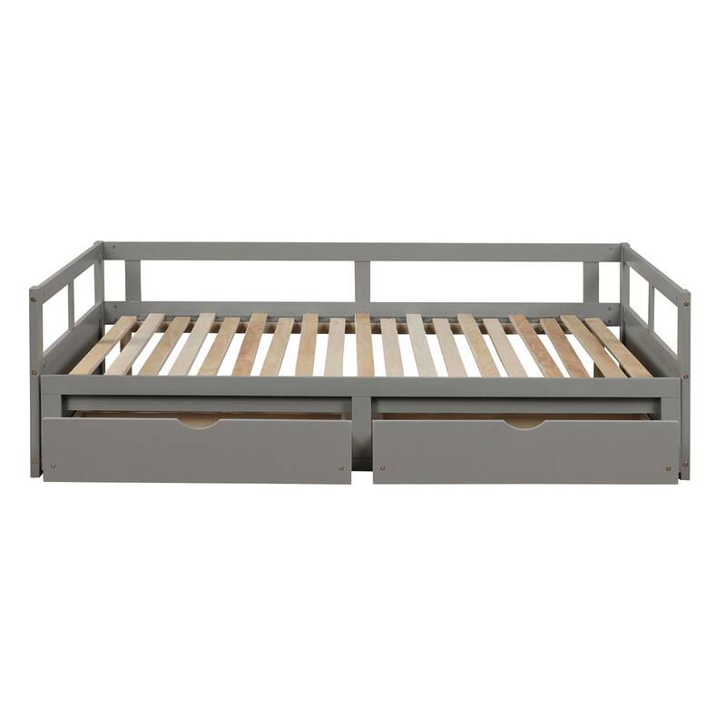 Wooden Daybed with Trundle Bed and Two Storage Drawers