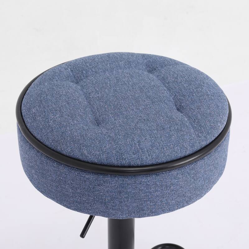 Round Linen Fabric Bar Stools Set of 2, Height Adjustable/360°Counter Height Swivel Stool