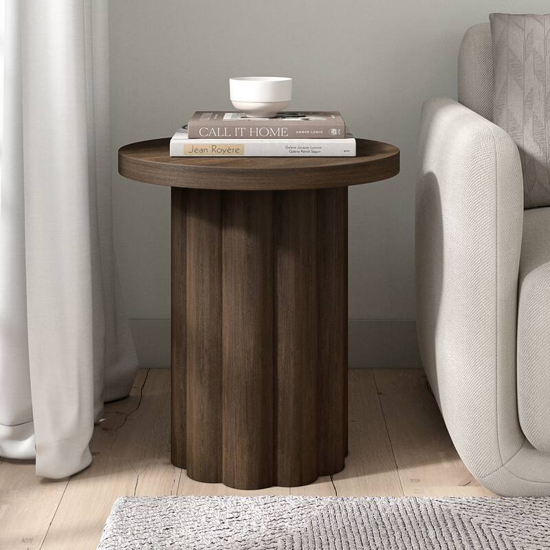 Olie 20" Wide Round Fluted Side Table - 20" Wide