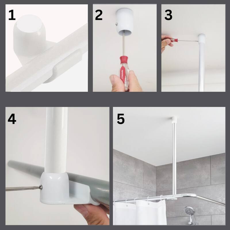 Adjustable Ceiling Curtain Rod - Mount Support for Bathtub or Shower Curtain Rod