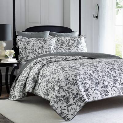 Laura Ashley Amberley Reversible Black Cotton Quilt Set