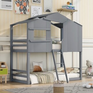 Twin Over Twin House Bunk Bed With Ladder - Bed Bath & Beyond - 36068154