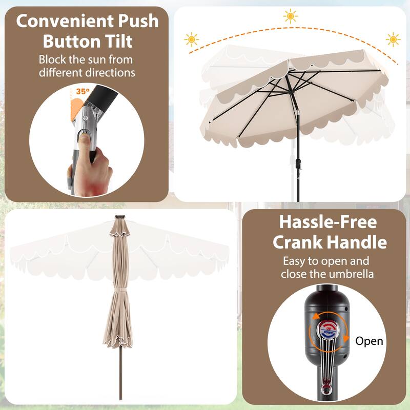 10 Feet Solar Patio Umbrella with LED Lights Push Button Tilt and Crank Handle for Backyard Deck
