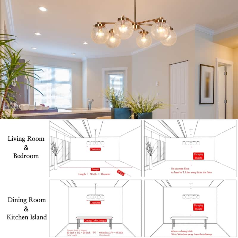 Bola Modern Gold 6-Light Glass Wheel Chandelier for Dining Room Bedroom - D 28" x H 18"