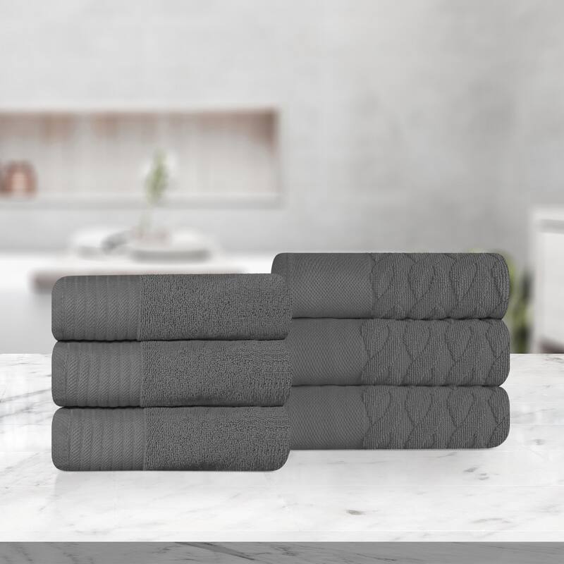 Turkish Cotton Herringbone and Solid Hand Towel Set by Superior - Grey