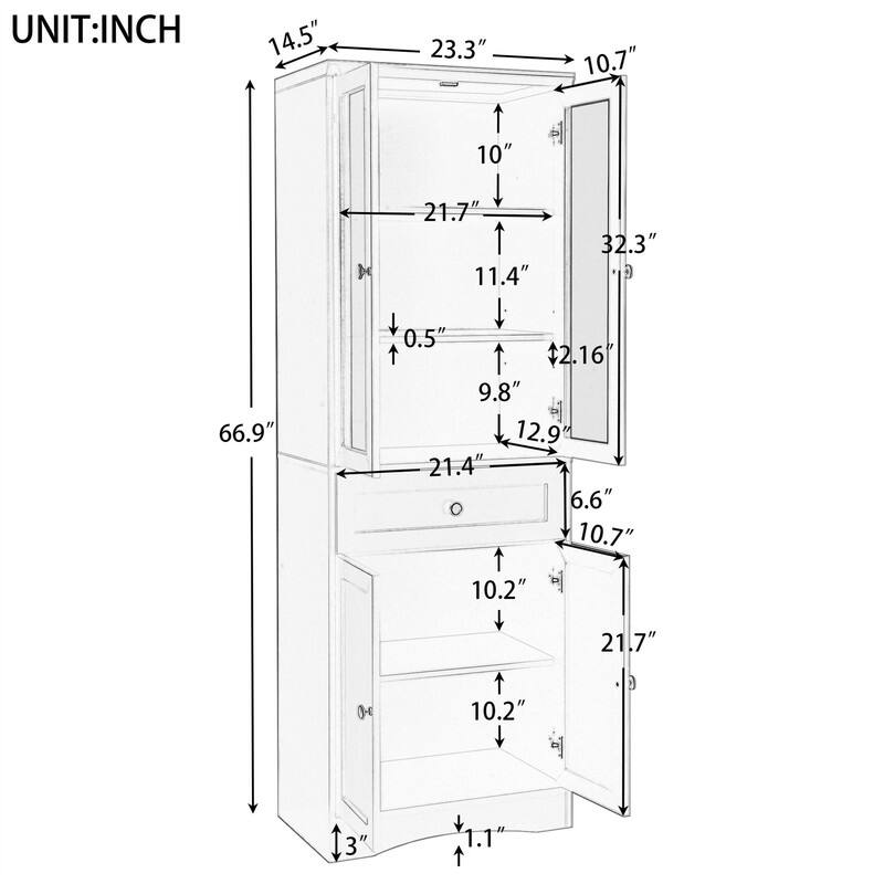 Freestanding Bathroom Storage Cabinet with 4 Doors and 1 Drawer, Tall Bathroom Floor Cabinet with Adjustable Shelf