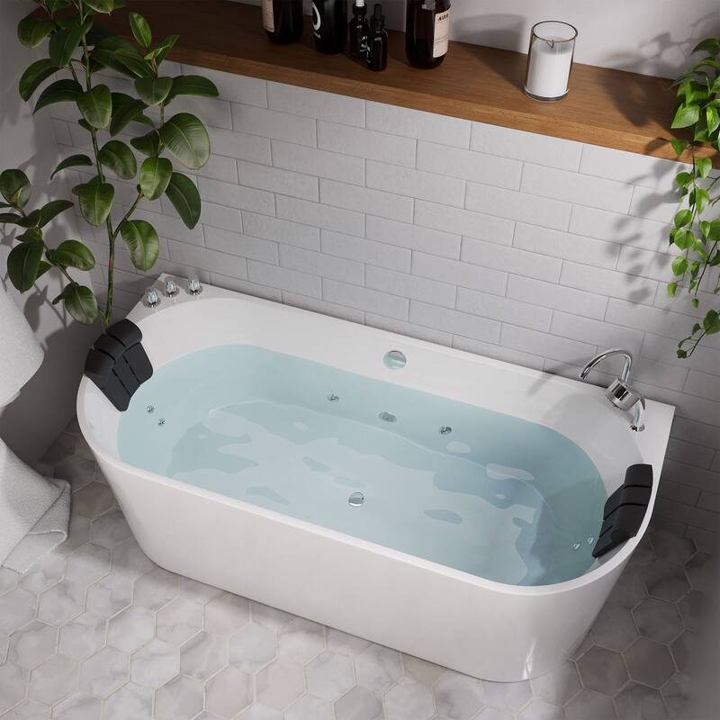 71 in. x 31.5 in. Center Drain Freestanding Whirlpool Bathtub Hydrotherapy Jetted Soaking Bath Tub - Tub filler in White