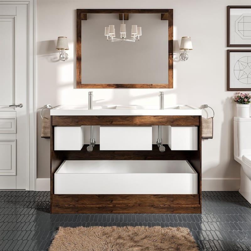 Smile 48"W Rosewood DS Bath Vanity with Acrylic Top and Integrated Sinks