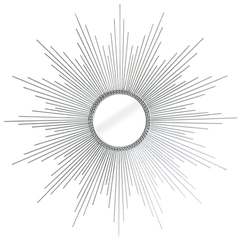 HomeRoots 32" Silver Metal Sunburst Geometric Framed Accent Mirror - 32.00 in. x 32.00 in. x 1.00 in.