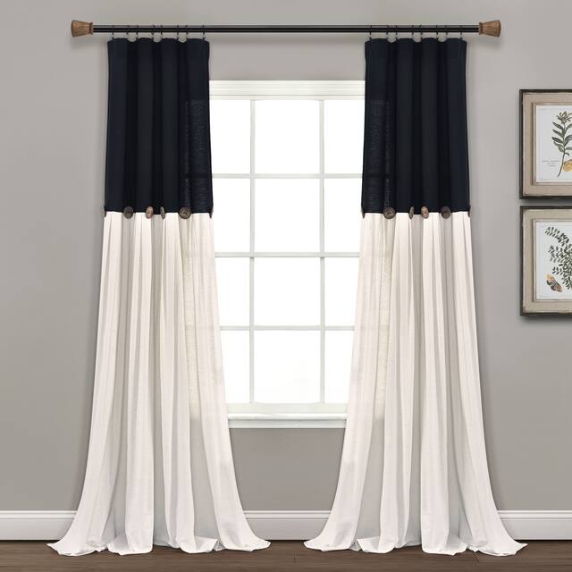Lush Decor Linen Button Single Panel Window Curtain - 84"L x 40"W - Black/Off-White