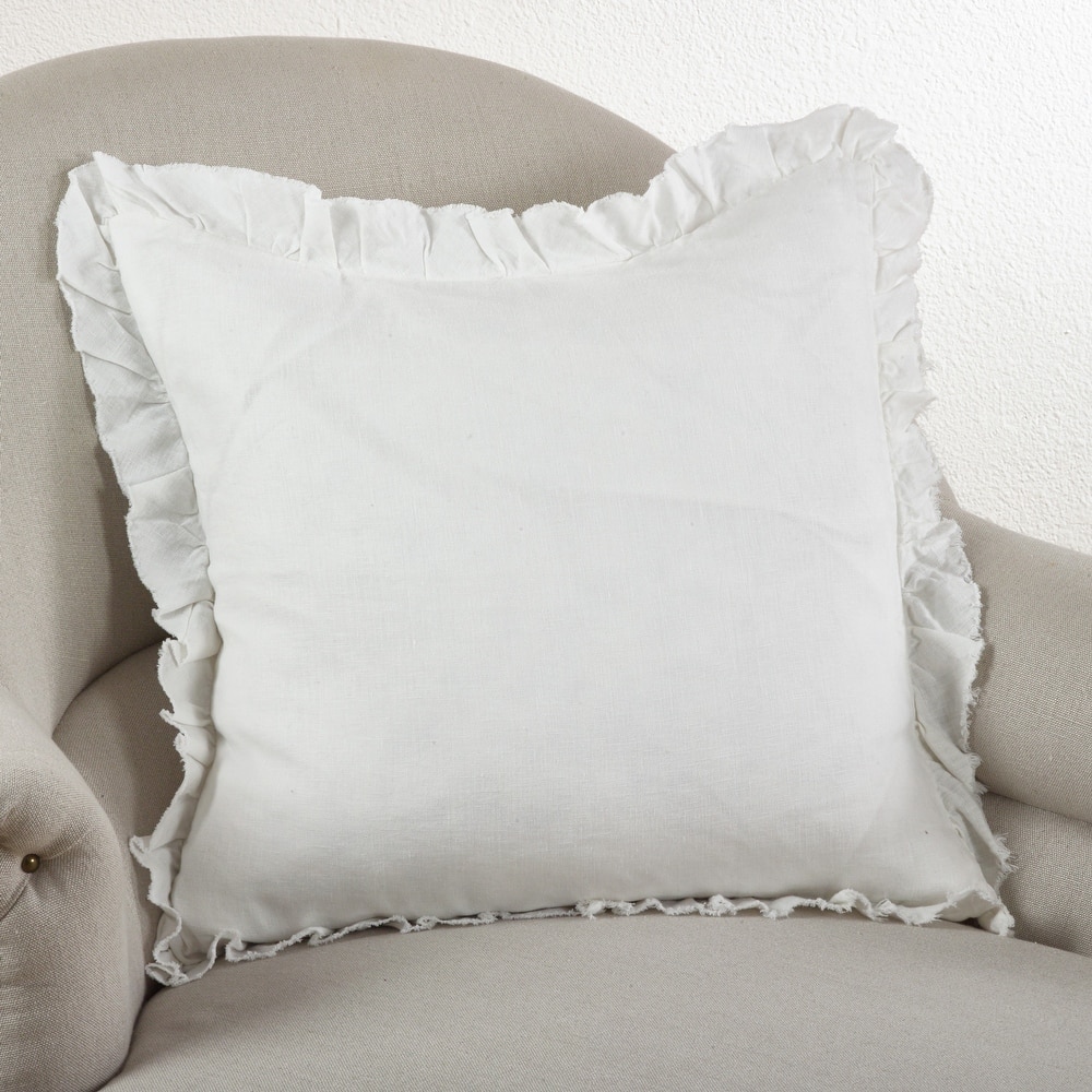 Ruffled Linen Down Filled Throw Pillow