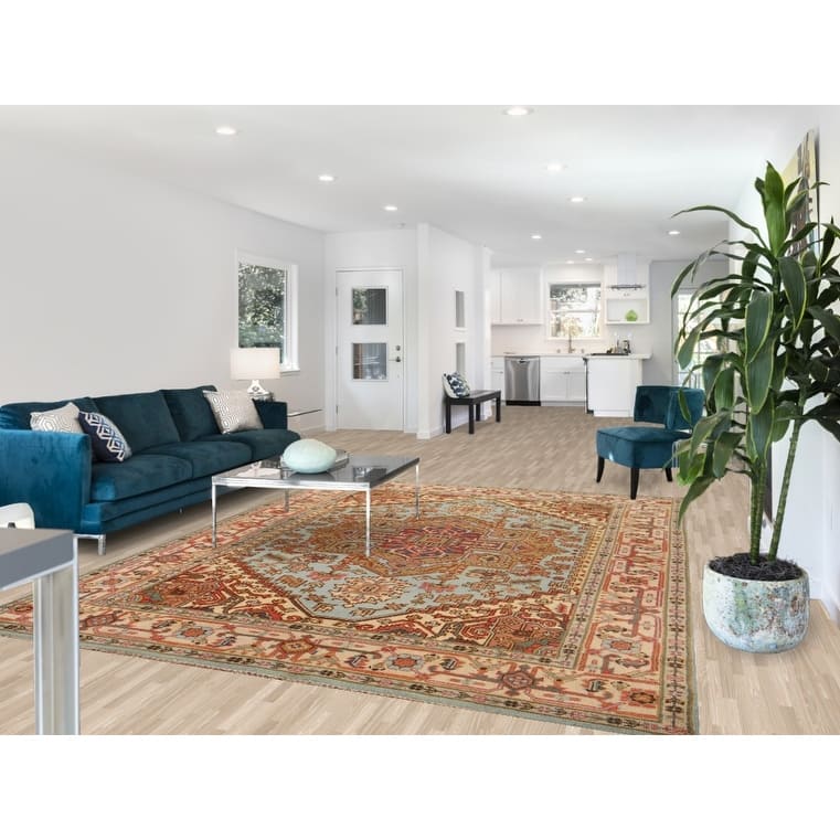 Light Blue Heriz Serapi Area Rug Handmade Wool Carpet - 7'9"x 9'11"