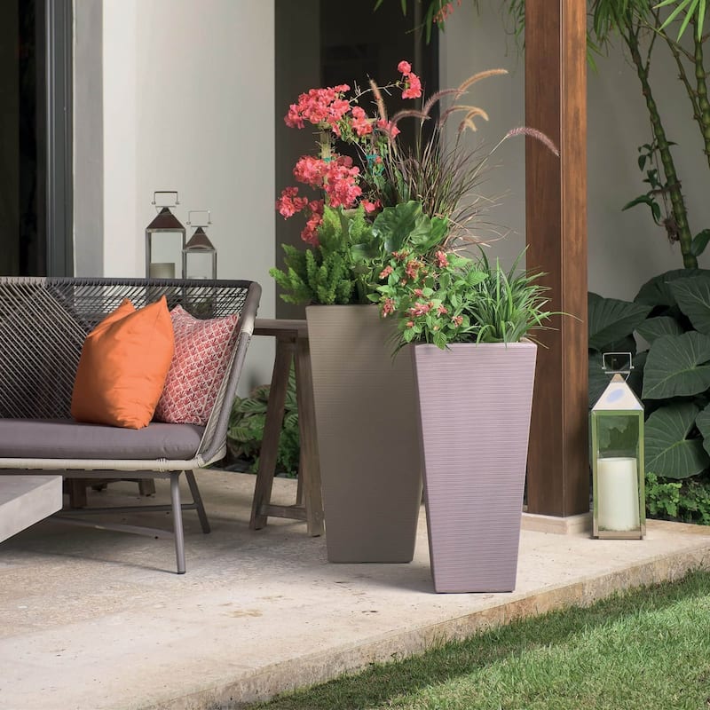 Bowery Indoor Outdoor Square Tall Plant Pot with Sand Cavity