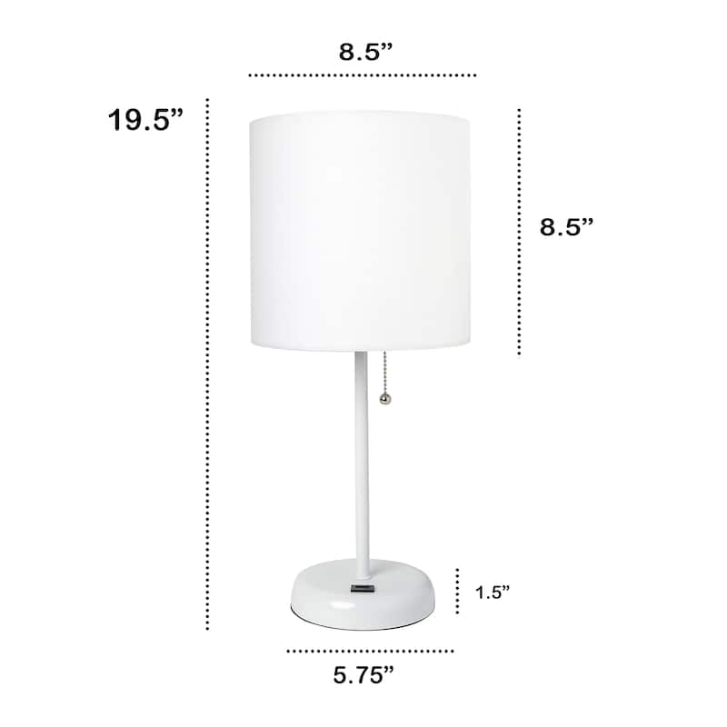 19.5" USB Port Feature Metal Lamp in White w Aqua Shade
