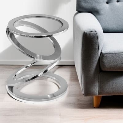 HomeRoots 17" Silver And Clear Glass and Aluminum Round Abstract End Table