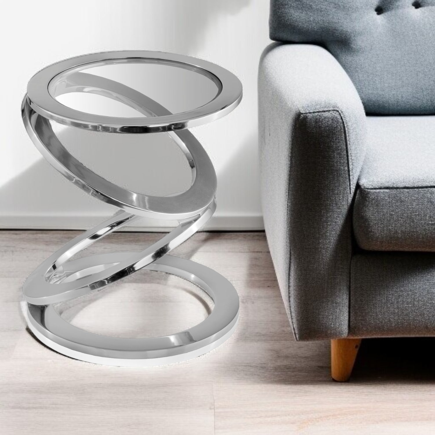 HomeRoots 17" Silver And Clear Glass and Aluminum Round Abstract End Table