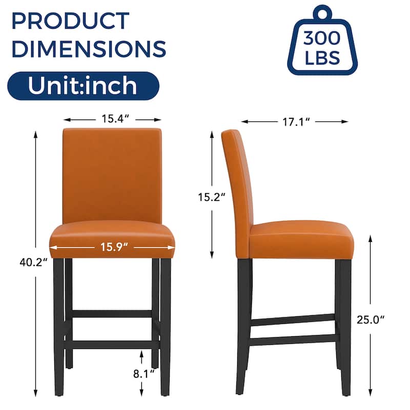 24 Inches Counter Height Bar Stools with Back Set of 2