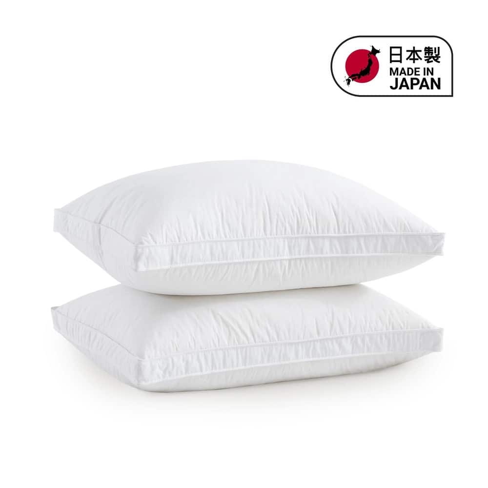 2 Pack 300TC Breathable Cotton Cover Goose Feather Down Pillows Made in Japan