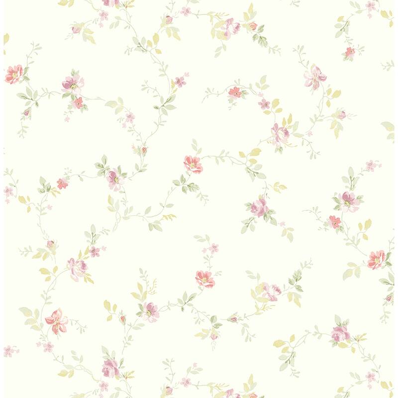 Seabrook Designs Ethelyn Floral Vine Unpasted Wallpaper - 20.5 in. W x 33 ft. L - Metallic Pearl, Mint & Lilac